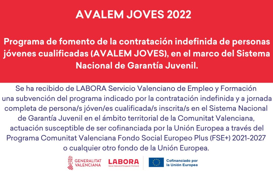 Monllor García participa en el programa de contratación indefinida de personas jóvenes cualificadas (AVALEM JOVES )